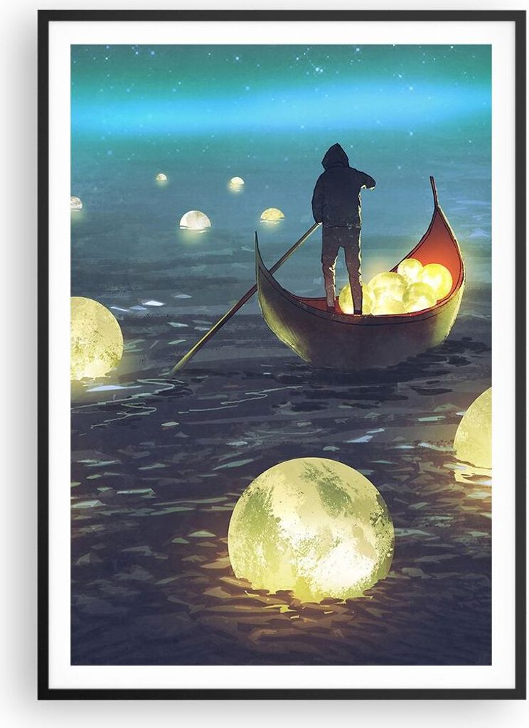 Gerahmtes Poster - Schwarzer Rahmen - Boot Wasser Märchen - 70x100 cm - Wand Bild - Wanddeko - Wandbilder - Kunstposter - Wandposter - Bilderrahme...