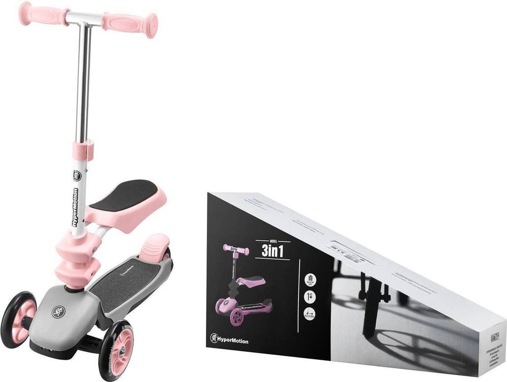 Kinder-Roller mit Abnehmbarem Sitz 3 in1 - Dreirad, Kick-Scooter, Laufrad für Kleinkinder Faltbar in Rosa