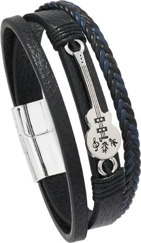 Bracelet guitare tendance pour homme en cuir synthétique noir Modèle G10
