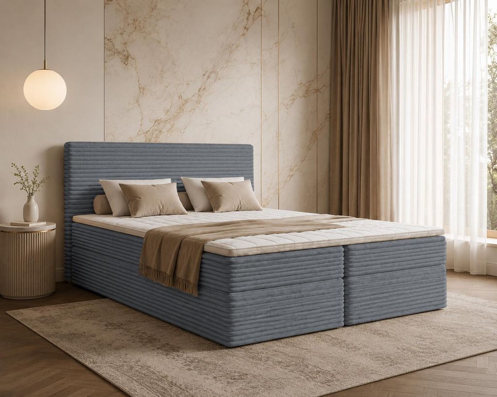 Bett Boxspringbett NESO ohne Topper mit Bettkästen - Doppelbett, Stauraum, Schlafzimmer, Polsterbett, Bettgestell (160x200, Dunkelgrau- Tilia 85)