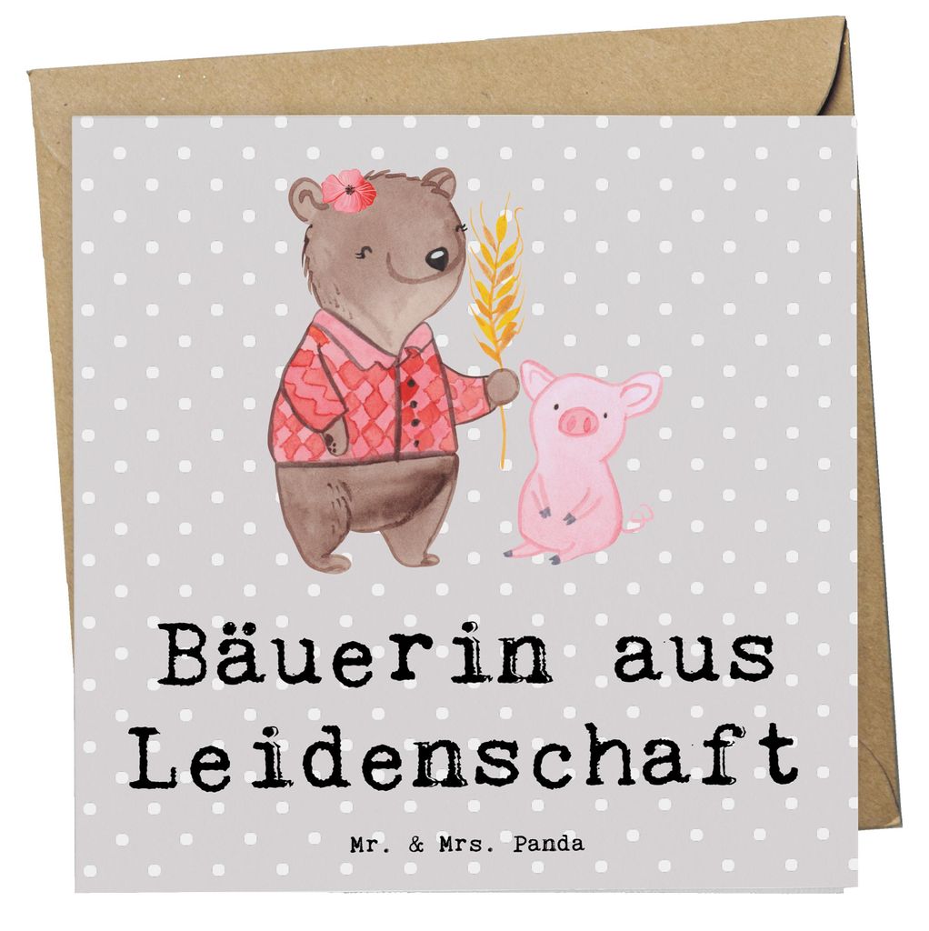 Mr. & Mrs. Panda Grußkarte Bäuerin Leidenschaft - Grau Pastell - Geschenk, Witzig, anlasskarte, Spruch, Klappkarte, Bauernhof, Glückwunschkarte,...
