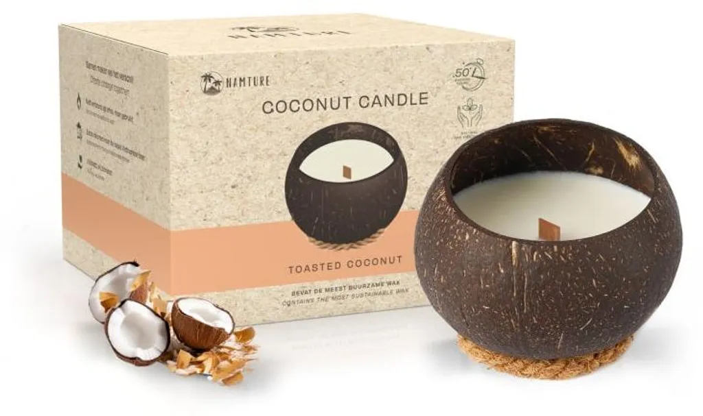 Bougie noix de coco grillée 300g à la cire végétale longue durée