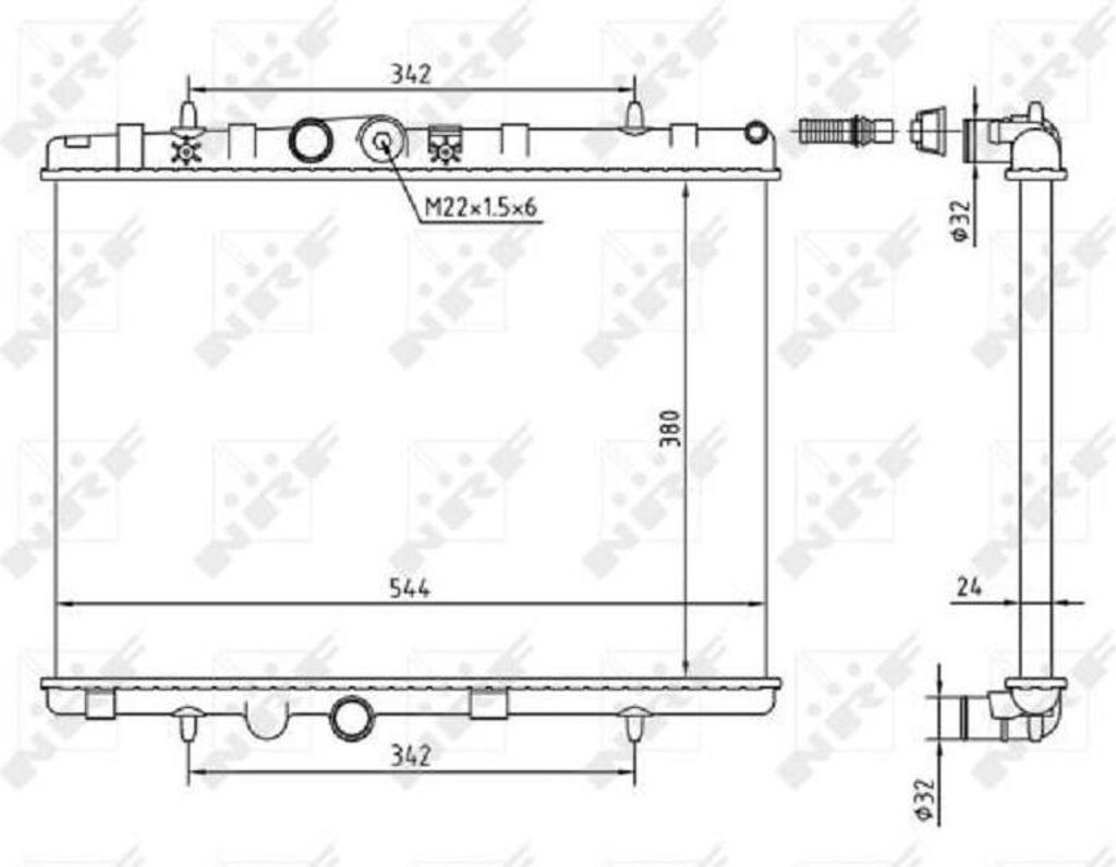 Kühler Motor Kühlrippen 544 - 380 mm Alu NRF für u.a. PEUGEOT 208