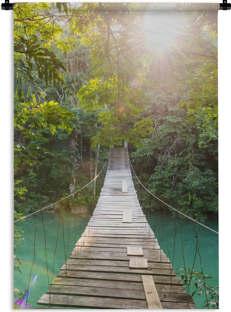 MuchoWow Wandteppich Wandbehang Dschungel - Wasser - Brücke - Natur - Pflanzen 90x135 cm Tapisserie Dekoration Wandtuch - Baumwolle - Wandskulptur