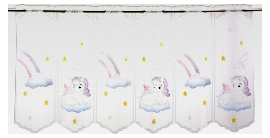 Scheibengardine Pegasus 50cm Höhe | Breite der Gardine wählbar in 15,5cm Schritten | Gardine für das Kinderzimmer | Panneaux Einhorn Multicolor ...