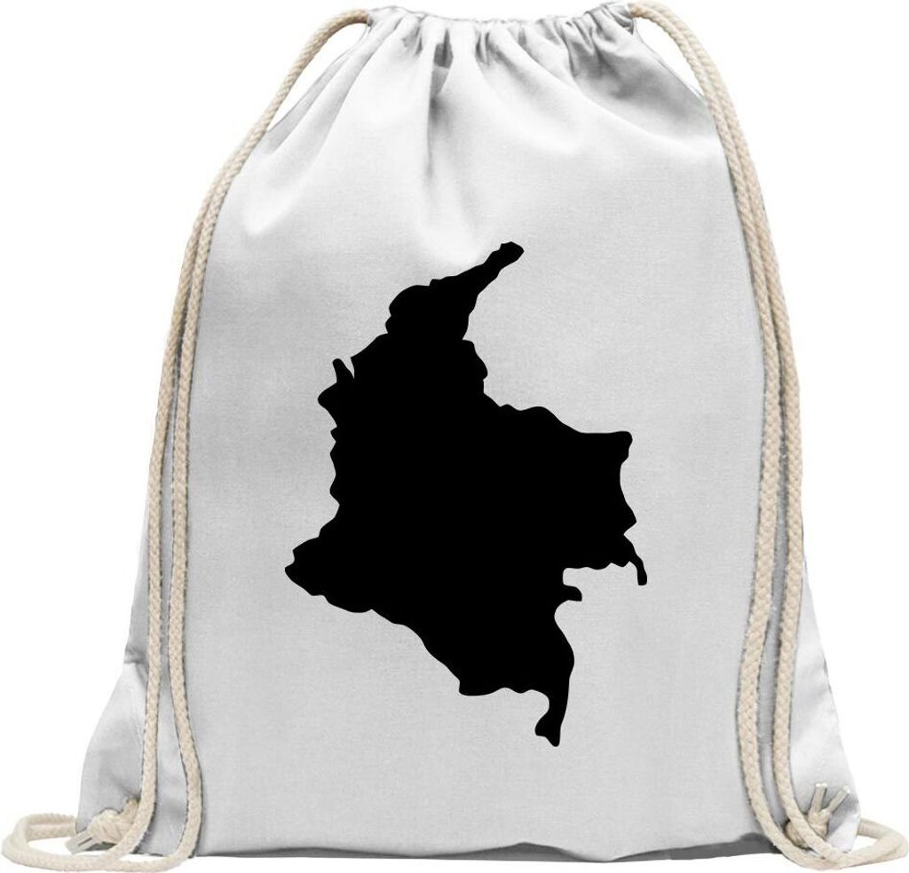 Kiwistar - Turnbeutel - weiss - Kolumbien Umriss Kontur - Fun Rucksack Sport Beutel Gymsack Baumwolle mit Ziehgurt