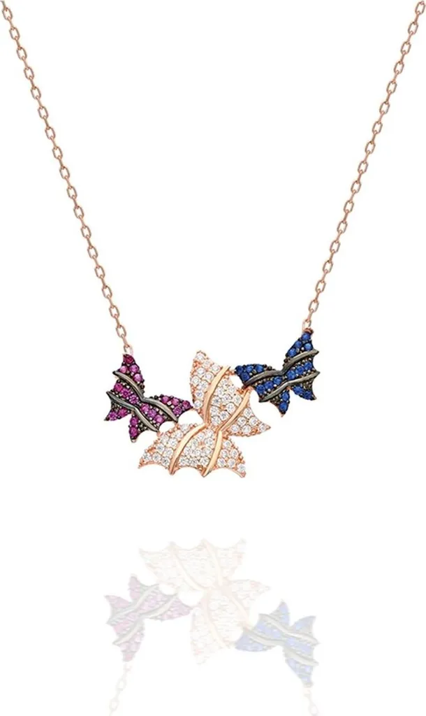 Collier en argent pour femme avec triple papillon en zircone coloré