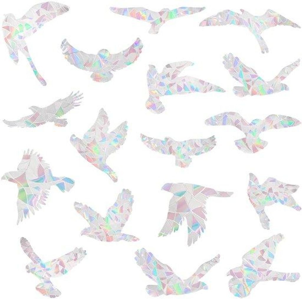 Anti-Botschutzschilder für Vogelkollisionen, 20 Stück, Vogel-Form, transparent, statisch haftend, reflektierend.