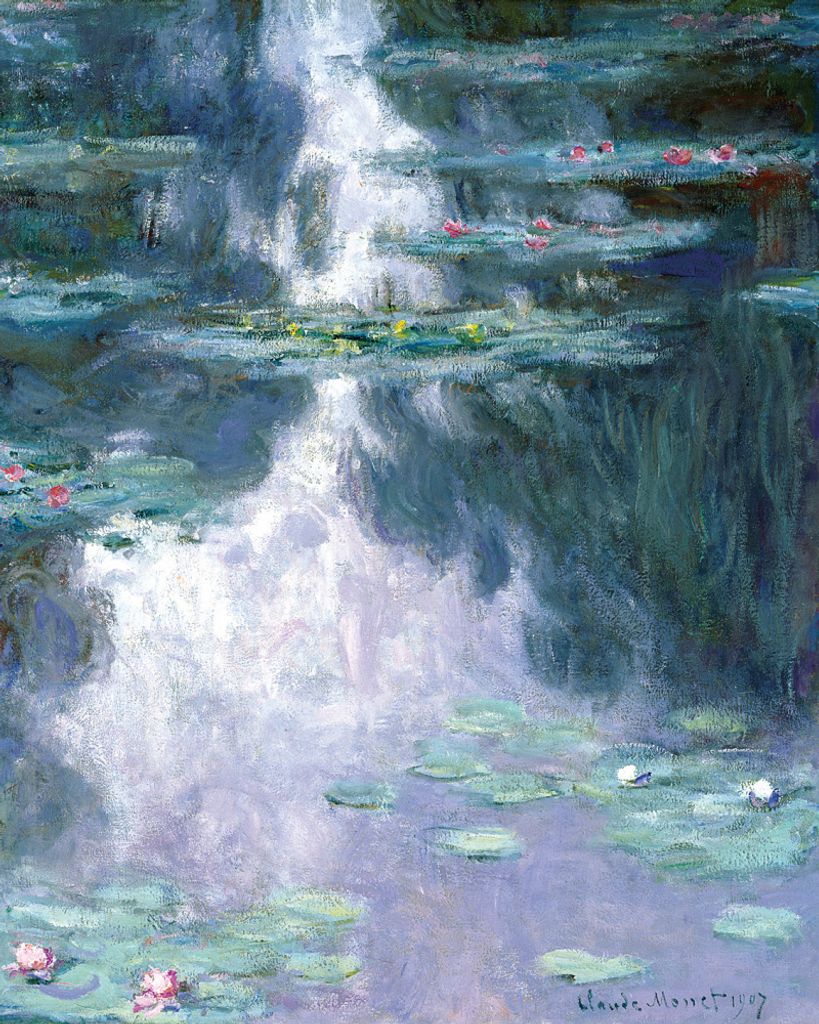 Claude Monet Kunstdruck Bild - Seerosen, 1907 (dunkelblau) (50 x 40 cm)