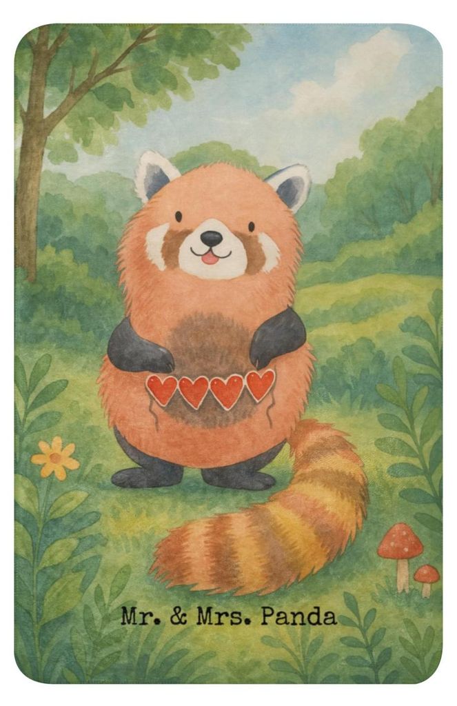 Mr. & Mrs. Panda Kuscheldecke Roter Panda Design 100 x 150 cm - Weiß - Geschenk, Rot, Überwurf, Herz, Plaid, Lieblingsmensch, Tagesdecke, Lieblin...