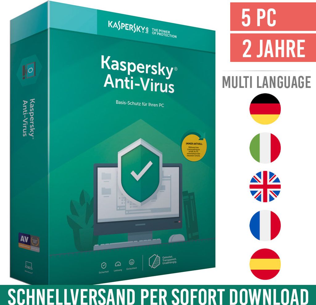 Kaspersky Anti-Virus 2025 (Standard) | 5 Geräte | 2 Jahre | Sofortdownload