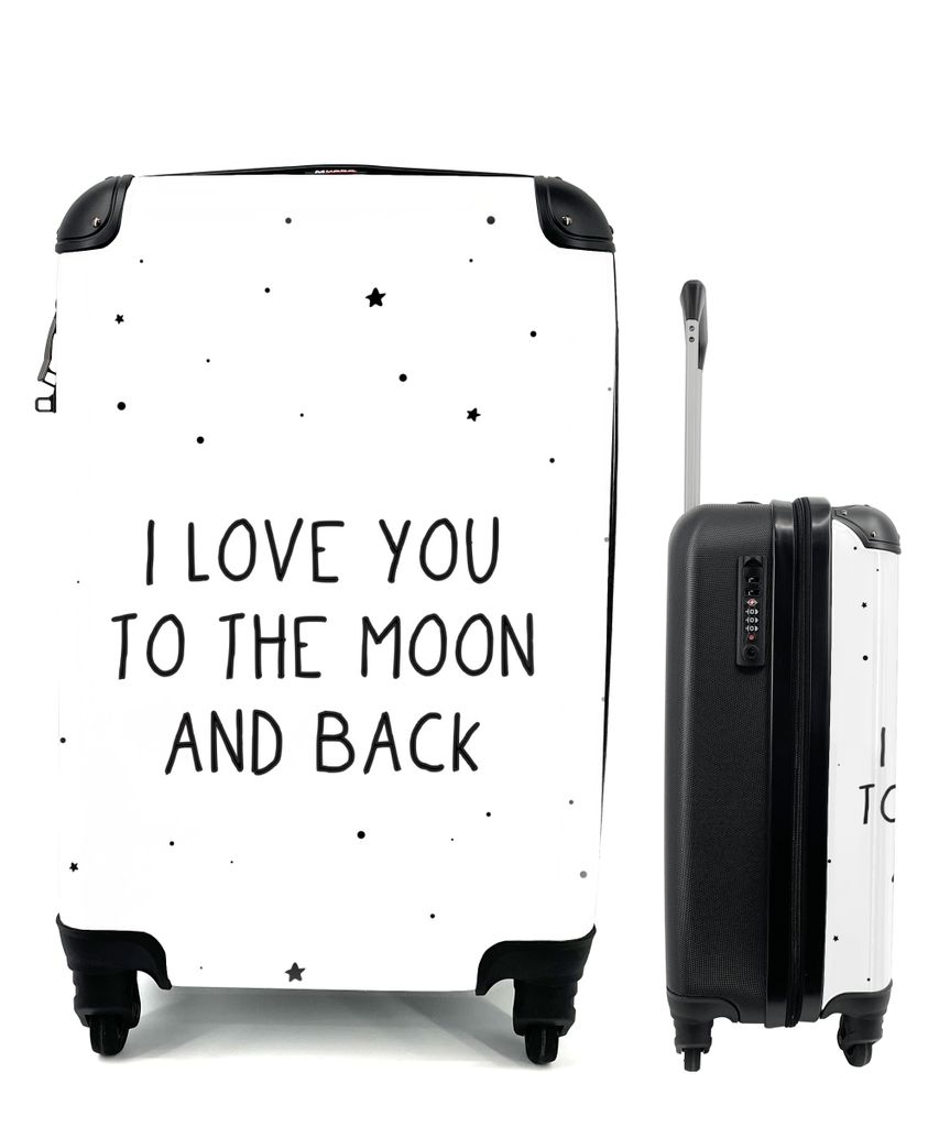 MuchoWow Koffer Handgepäck Trolley Rollkoffer Kleine Reisekoffer mit 4 Rollen - Zitate - Ich liebe dich bis zum Mond und zurück - Baby - Liebe ...