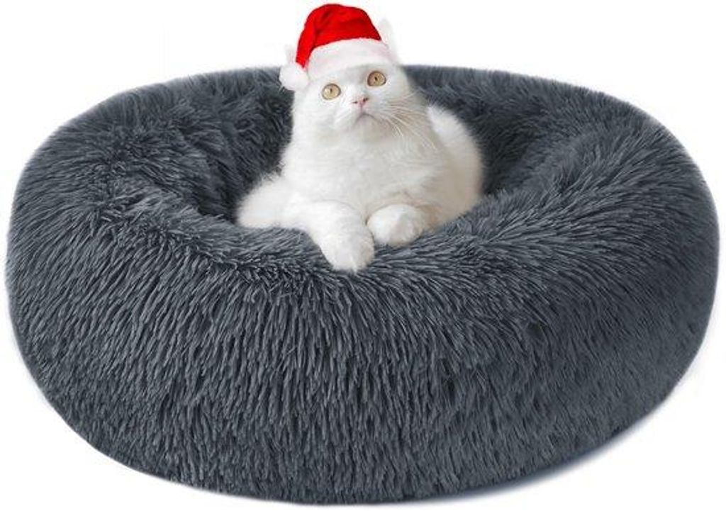Weiches rundes Plüsch-Hundekissen, waschbar, S/M/L/XL/XXL, dunkelgrau
