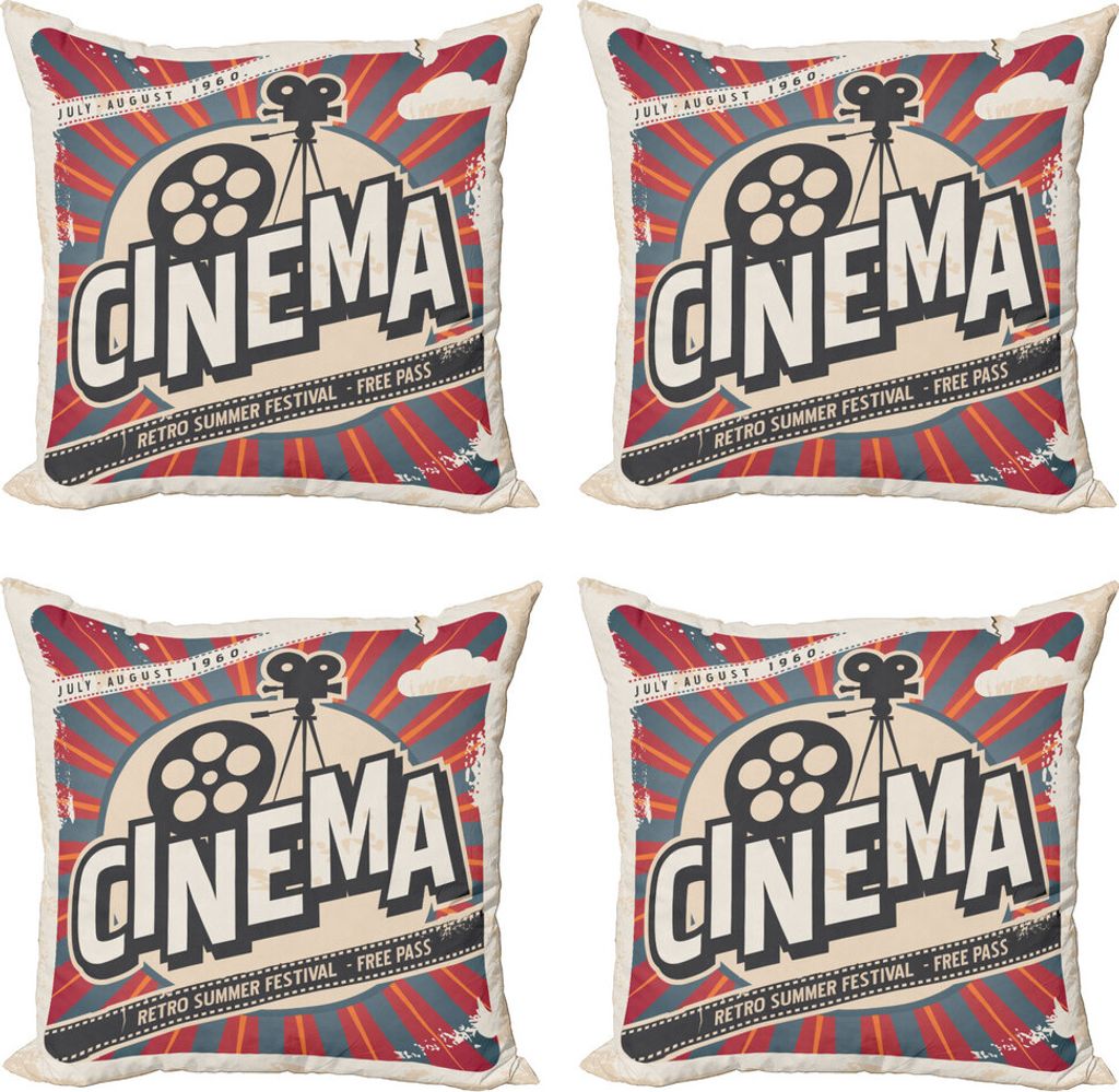 ABAKUHAUS Jahrgang Kissenbezug Set (4 Stück), Weinlese-Kino-Filmstar, Moderner Doppelseitiger Digitaldruck, 45 cm x 45 cm, Braun Ecru Grau