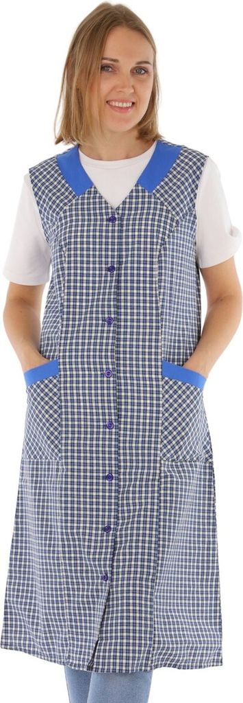 Knopfkittel Damen Mischgewebe kariert Schürze ohne Arm Kochschürze Kittelschürze, Größe:54, Design:Design 11