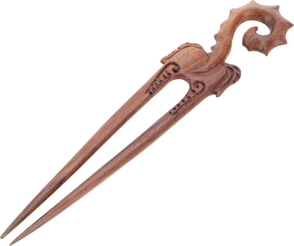 Ethno Holz Haarspange, Boho Haarnadel, Haarforke - Seepferd, Braun, Haarspangen, Haarschmuck