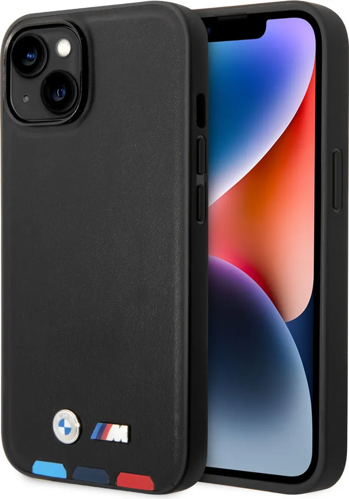 Custodia Bmw Bmhcp14M22Ptdk Iphone 14 Plus / 15 Plus 6.7 Nero/Nero Pelle Timbro Tricolore