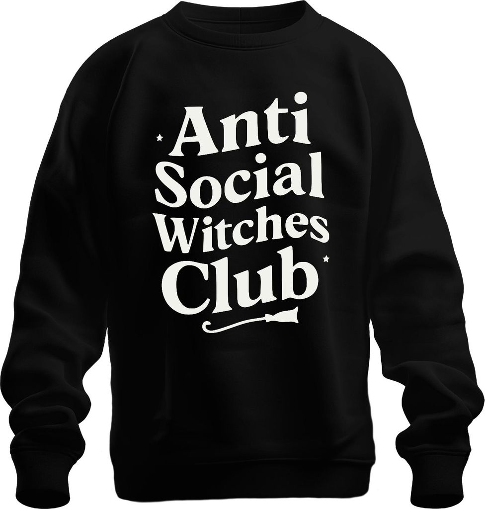 Anti Social Witches Club Hexenclub Besen Magie Vintage Gothic Uni Sweatshirt Pullover, Schwarz, 3XL