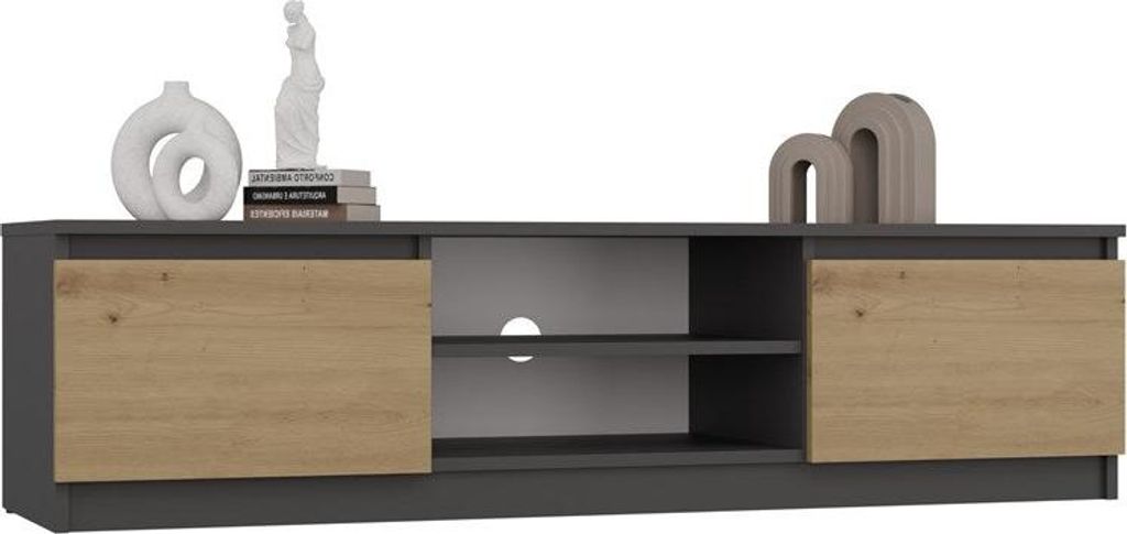 Moderne TV-tafel Malwa 140 cm - Minimalistisch design met kabelmanagement | Antraciet / Artisan