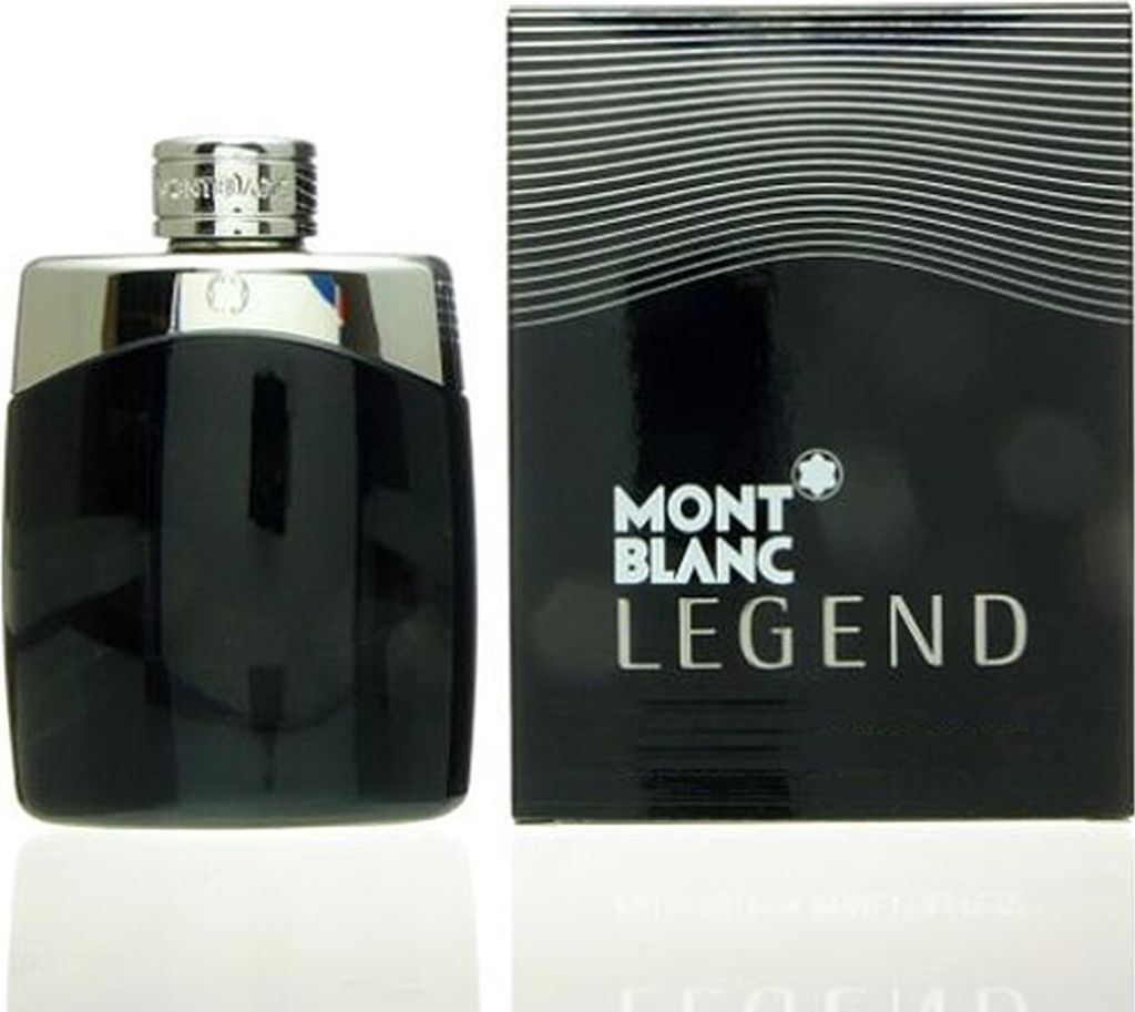 A Mont Blanc Legend eau de toilette bottle and its packaging are displayed against a white background.