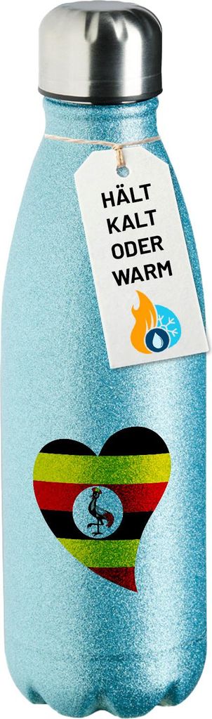 Huuraa Trinkflasche Uganda Flagge Herz 500ml Blue Edelstahl Wasserflasche Trinkflasche Geschenkidee