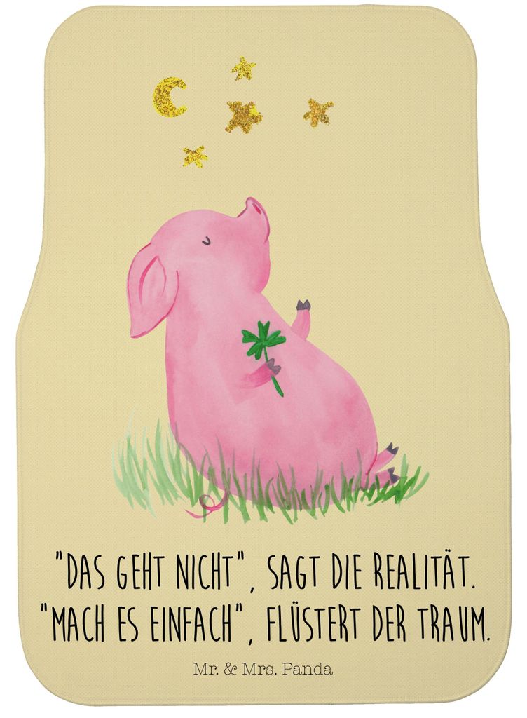 Mr. & Mrs. Panda Auto-Fußmatte Schwein Glück - Gelb Pastell - Geschenk, Träume, Fußmatte Fürs Auto, Motivation, Sterne, Autoteppich, Automatte...