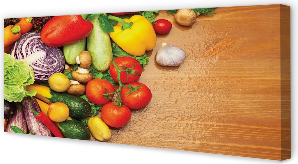 Leinwandbild 125x50 Wandkunst Knoblauch Pilze Zucchini