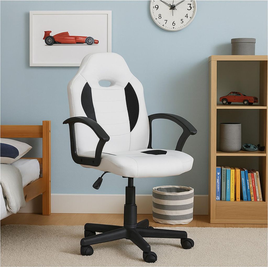 Schreibtischstuhl Junior höhenverstellbar ergonomischer Drehstuhl Weiß-Schwarz