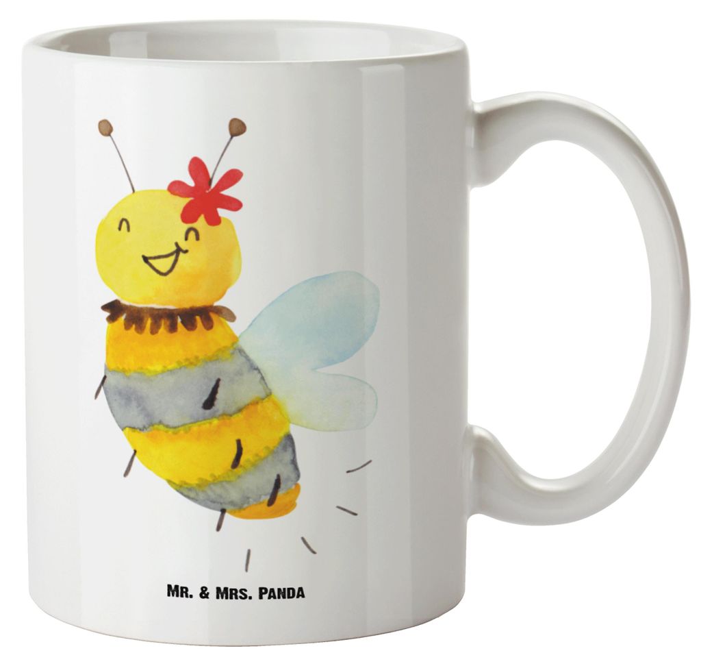 Mr. & Mrs. Panda steingut tasse Biene Blume - Weiß - Geschenk, Haferl, Pott, Kaffeepott, Riesenkaffeetasse, weisse