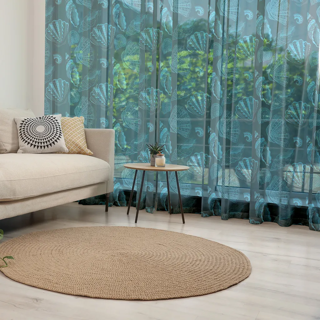 ABAKUHAUS Arazzo con conchiglie di San Giacomo, motivo ripetitivo con conchiglie nell'acqua e creature marine sottomarine, tessuto satinato setoso per soggiorno e camera da letto, 240 cm x 274 cm, blu petrolio - 3