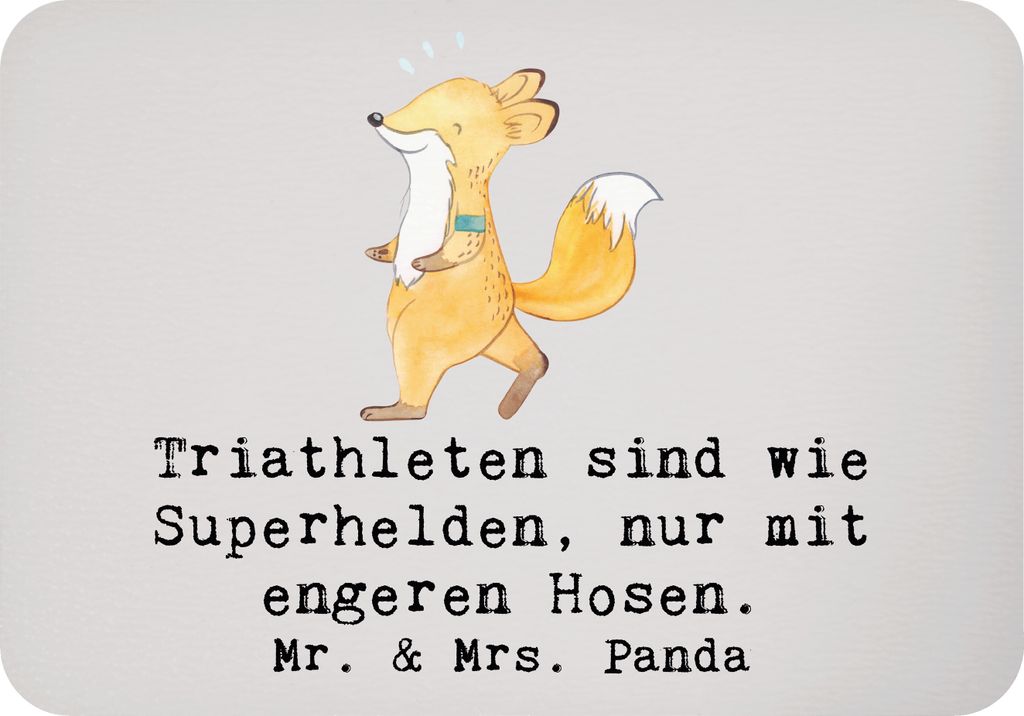 Mr. & Mrs. Panda Kühlschrankmagnet Triathlon Superheld - Grau Pastell - Geschenk, Notizhalter, Sportart, Sportler, Pinnwandmagnet, Herausforderung...