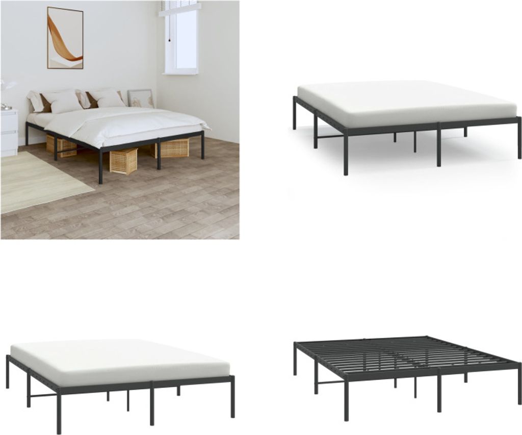 vidaXL Bettgestell Metall Schwarz 160x200 cm - Bettgestell - Bettgestelle - Bettrahmen - Bett