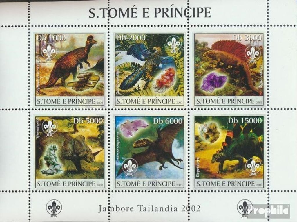 Briefmarken Sao Tome e Principe 2003 Mi 1974-1979 Kleinbogen (kompl.Ausg.) postfrisch Prähistorische Tiere