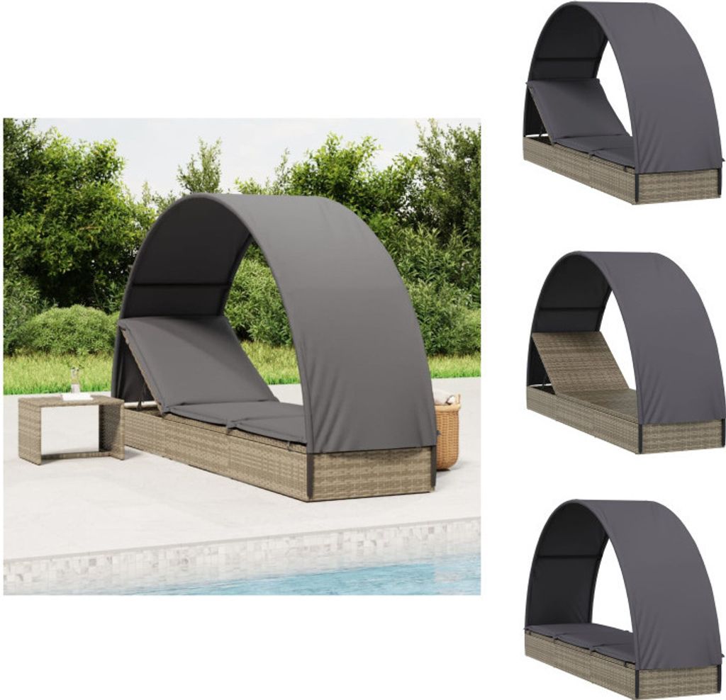 vidaXL Sonnenliege mit Runddach Grau 211x57x140 cm Poly Rattan - Sonnenliegen