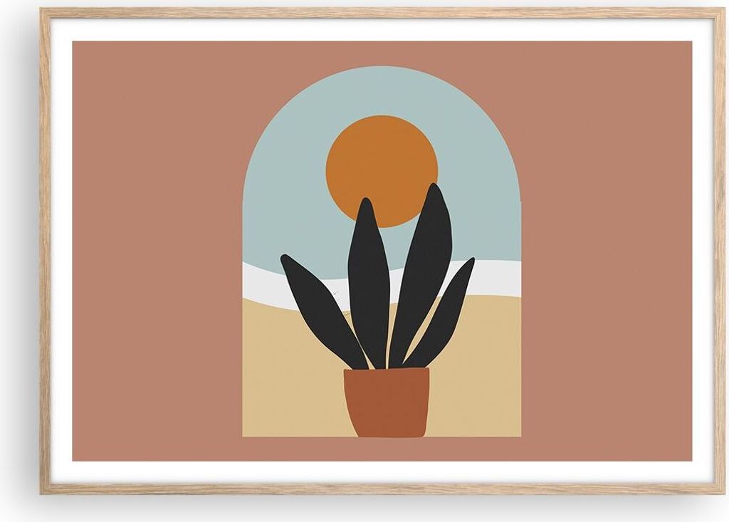 Gerahmtes Poster - Rahmen in heller Eiche - Minimalistisch Fenster Blume - 100x70 cm - Wand Bild - Wanddeko - Wandbilder - Kunstposter - Wandposter...