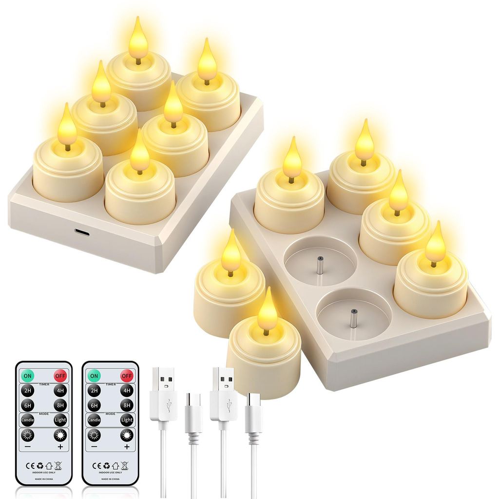 12er-Set Led Teelichter Aufladbar mit Timerfunktion & Ladestation, Led Kerzen Wiederaufladbare Dimmbar Flammenlose Kerzen für Wohndekoration, Party