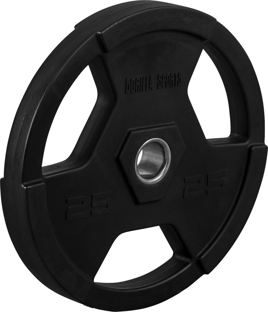 GORILLA SPORTS Olympia Hantelscheiben - 25kg Gewichte, Tri-Grip, 50mm Bohrung, aus Kunststoff, Schwarz - Gewichtscheiben, Olympiascheiben, Hanteln