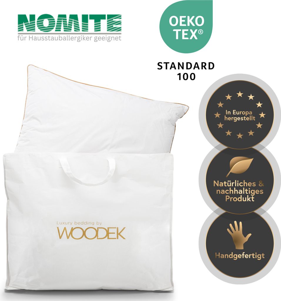 Kopfkissen aus Bio-Mikrofaser, 80x80 cm, Füllung: 100% silikonisierte Polyesterfaser-Daunen, Bezug: 100% Baumwolle, für ganzjährigen Einsatz