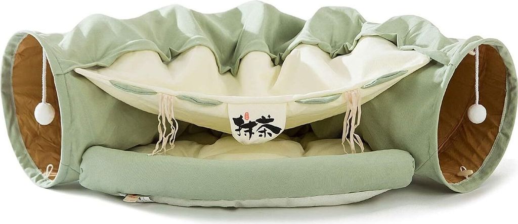 Tierbett Katzentunnel Mit Schlafplatz,Faltbar,Super weich,mit Spiel,für Katzen & kleine Hunde,mit faltbarem Rohr, abnehmbarer Matte und Schüttelb...