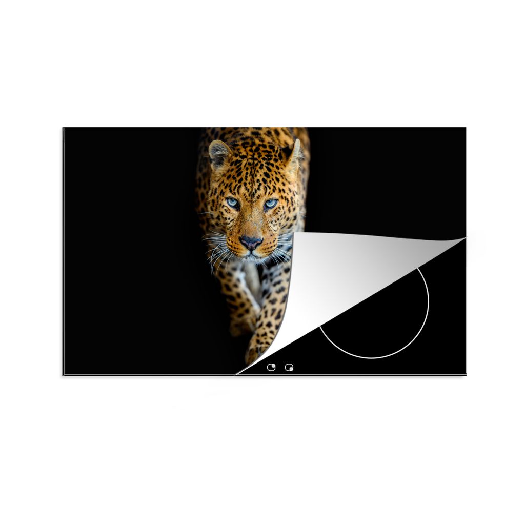 KitchenYeah Herdabdeckplatte Leopard - Tiere - Porträt - Wildtiere - Schwarz , 90x52cm, Küche Deko, Glaskeramikkochfeld Herdabdeckung, Abdeckpl...