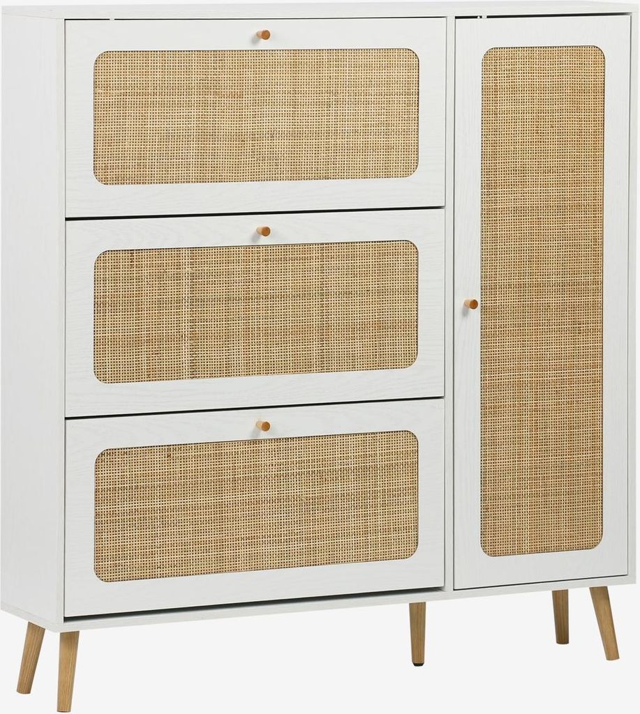 Scarpiera con decoro in legno e canna, 3 ante, Bianco Immagine del prodotto 