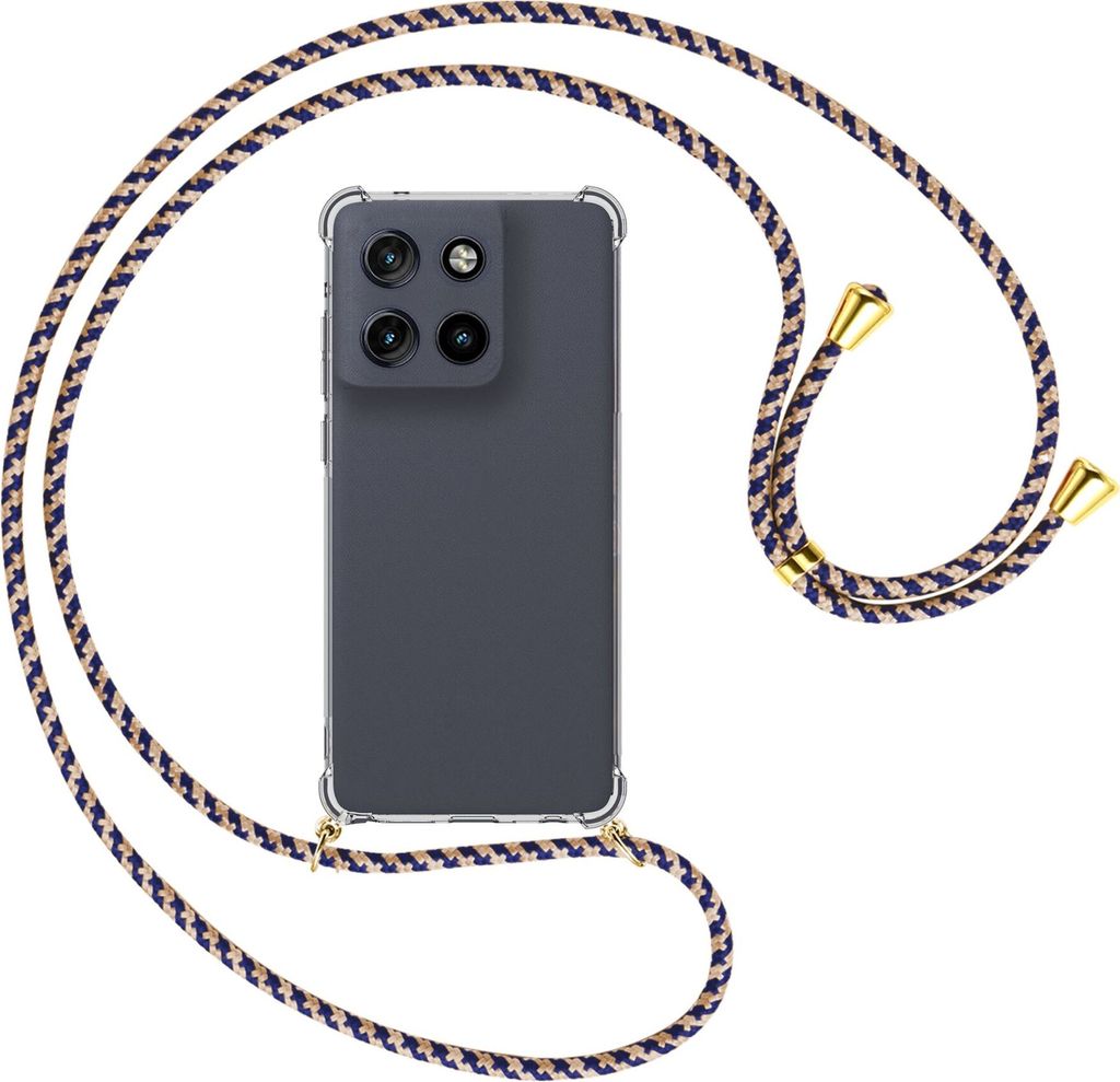 Handykette Backcover-Schutzhülle mit Band (Metall goldfarben) für Motorola Moto G Stylus 5G (2025) - blau+beige
