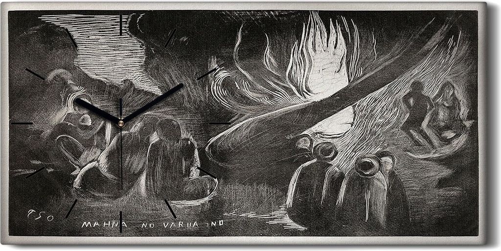Wandkunst Leinwand Bild Uhr Geräuschlos Kunstdruck 60x30 Mahana no Varua Ino - schwarze Hände