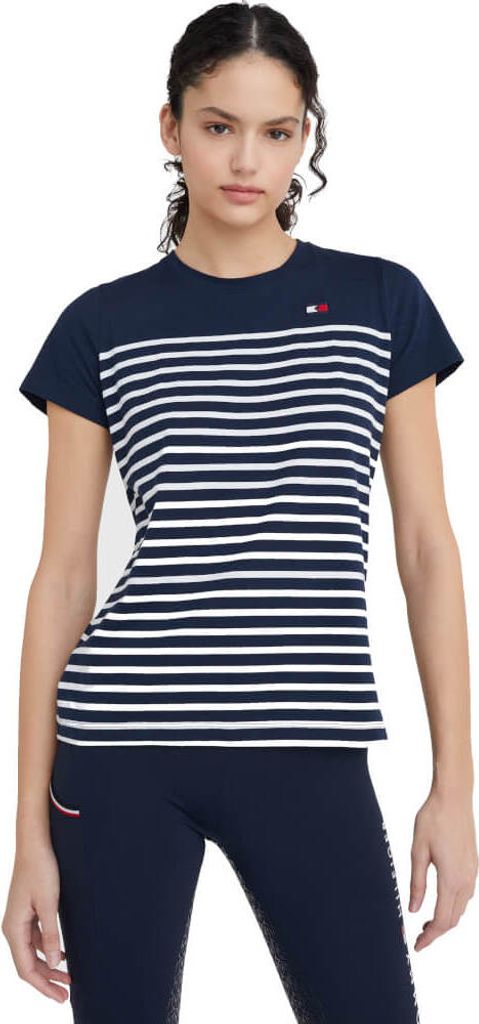 Tommy Hilfiger Equestrian Partial Ribbed T-Shirt Style kurzarm Damen Desert Sky FS/22, Größe:XS