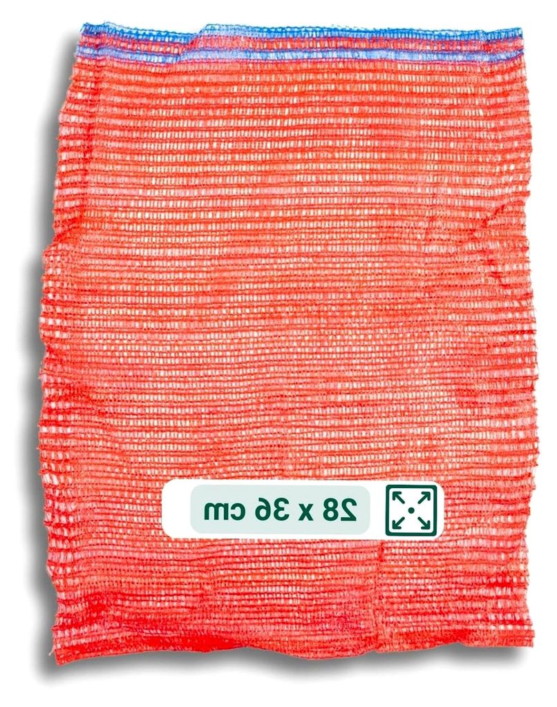 100 Stück rote Gemüsesäcke mit Zugband I 28 x 36 cm I verschiedene Größen I Grobmaschige Raschelsäcke mit 2,5 kg Volumen I Aufbewahrungssäck...