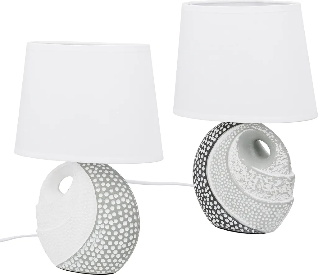 Lampe de table Nikiti pour salon et bureau, lot de 2 lampes grises et blanches
