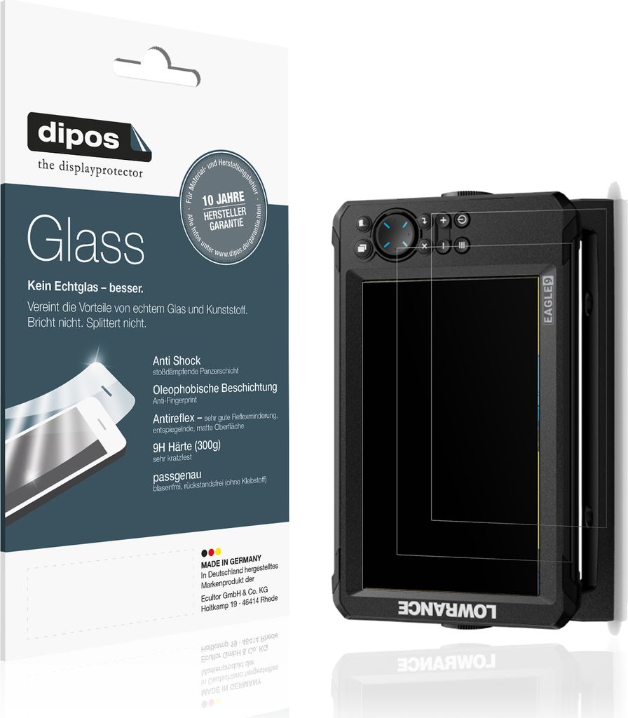 2x Schutzfolie für Lowrance Eagle 9 matt - Anti-Shock 9H Folie dipos Glass Kunststoffglas