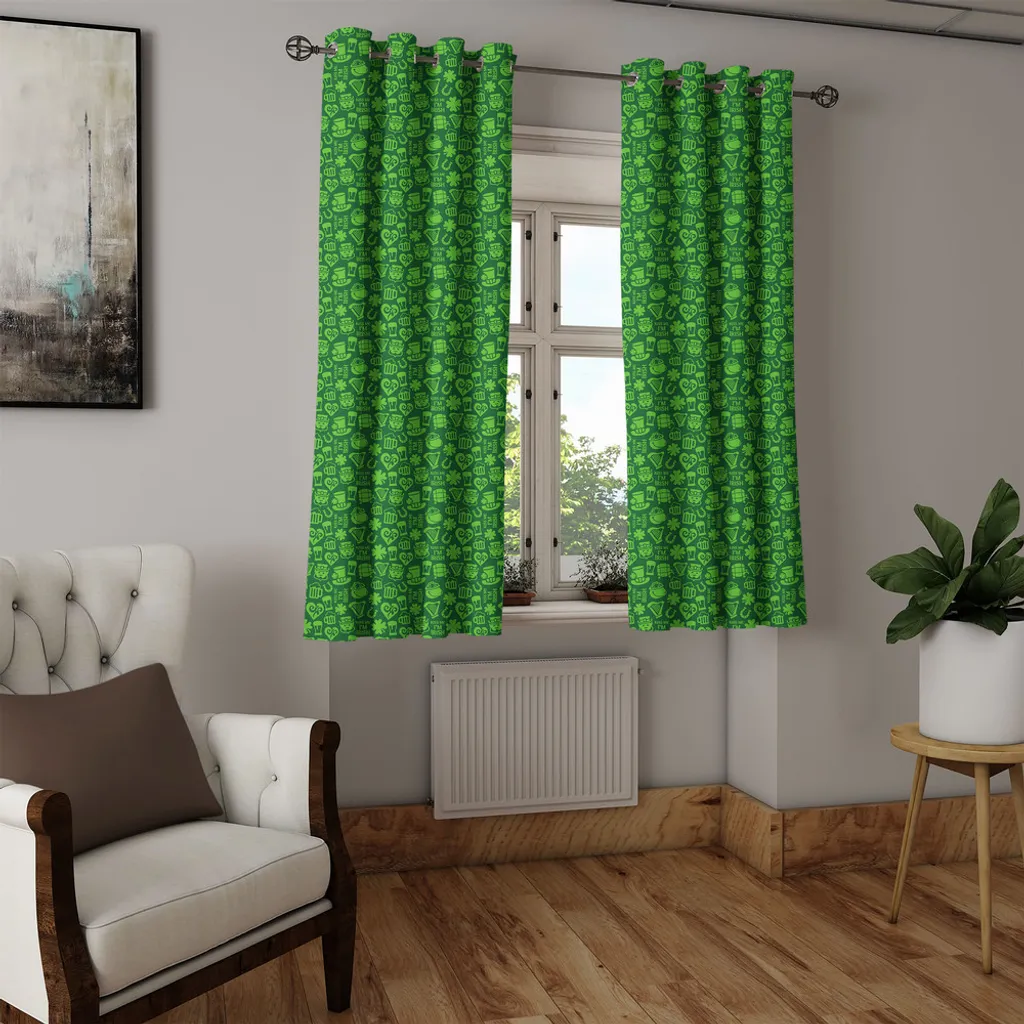ABAKUHAUS Tenda con occhielli irlandese, "Baciami, sono irlandese" frase divertente con cappelli tradizionali Ale Shamrocks simboli tradizionali", tende decorative a 2 pannelli per finestre, 280 cm x 225 cm, verde lime - 4