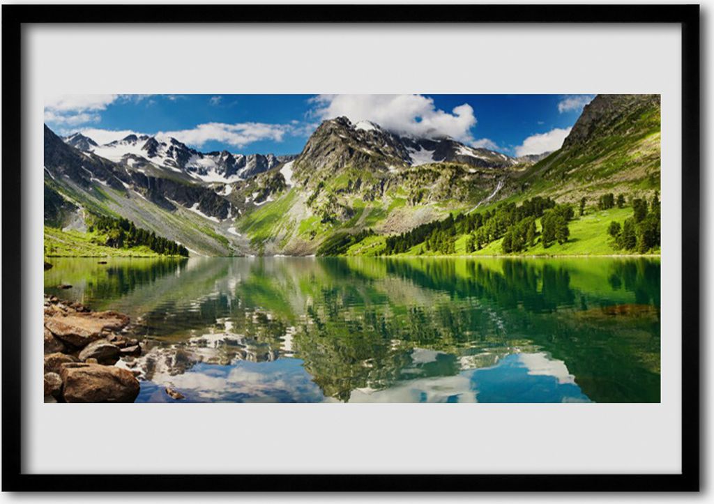 Bild 70x50 MDF-Rahmen Wandkunst Mountain Lake Landschaft