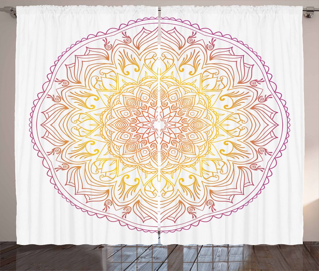 ABAKUHAUS Regenbogen-Mandala Rustikaler Gardine, Eastern Blume, Schlafzimmer Kräuselband Vorhang mit Schlaufen und Haken, 280 x 245 cm, Violet Ora...